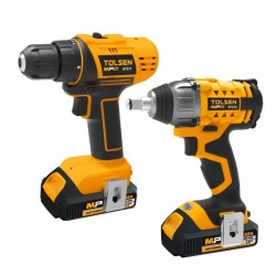 Комплект 20V: Акум. винтоверт + Акум. ударен гайковерт , Tolsen   2 батерии 20 V Li Ion, 2.0 Ah
