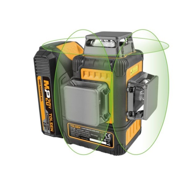 Линеен лазерен нивелир Tolsen, Батерия 20V  2.0Ах, зарядно, 3х360°