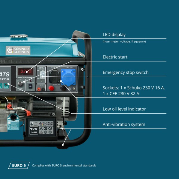 Бензинов генератор Könner & Söhnen KS 10000E ATS – 7,5 kW